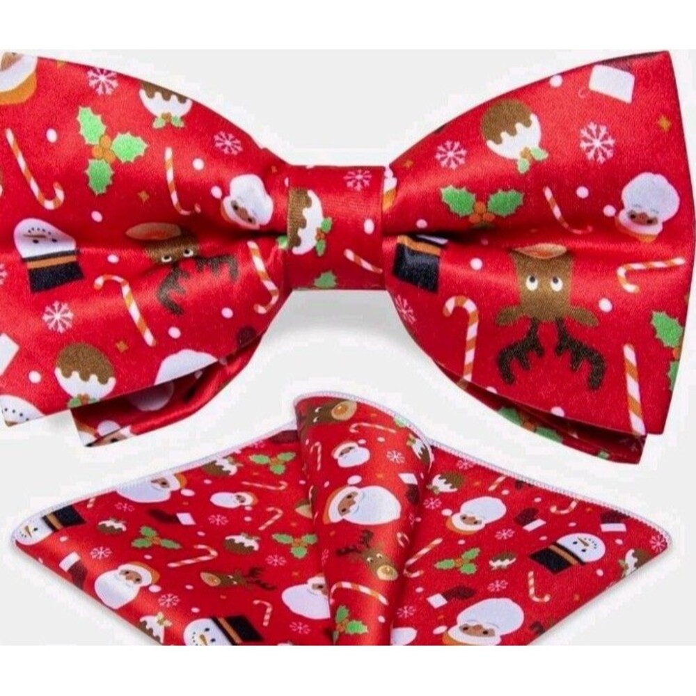 DiBanGu Adjustable Men's Silk Satin Christmas Santa Snowman Bow Tie Set 4pc